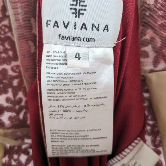 Faviana Lace Appliqued Long Mesh V-Neck Dress - Picture 8 of 11